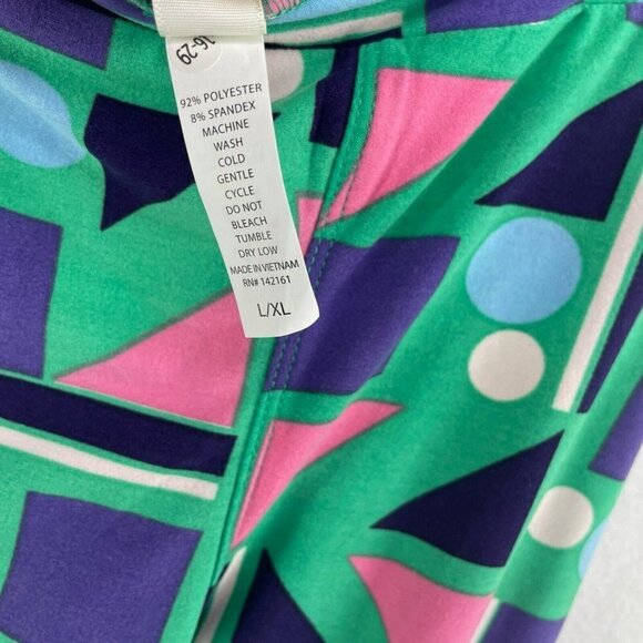 LuLaRoe Leggings Girls Sz L/XL Green Retro Geometric Shape Elastic Waist Stretch - Picture 11 of 12